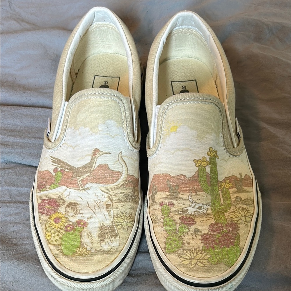 Vans Cream Artistic Slip-On Sneakers